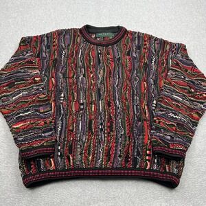 VTG Tundra Sweater Men's XL Multi Chunky 3D Knit Textured Coogi Crew Sweater